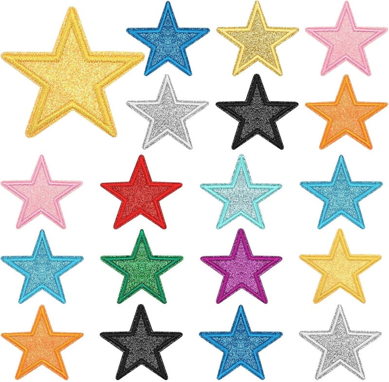 Augsun 30pcs Glitter Star Iron on Patches Clothing Embroidered Colorful Shiny Star Sew on Patches Applique Repair Patch ﻿DIY Crafts for Clothing Jacket Jeans Pants Dress Backpack Hat Decorations - Image 1